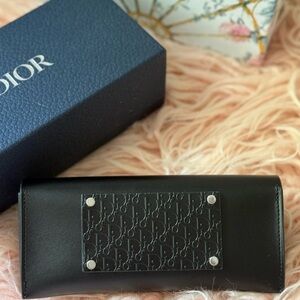 Dior Black Leather sunglass case with box